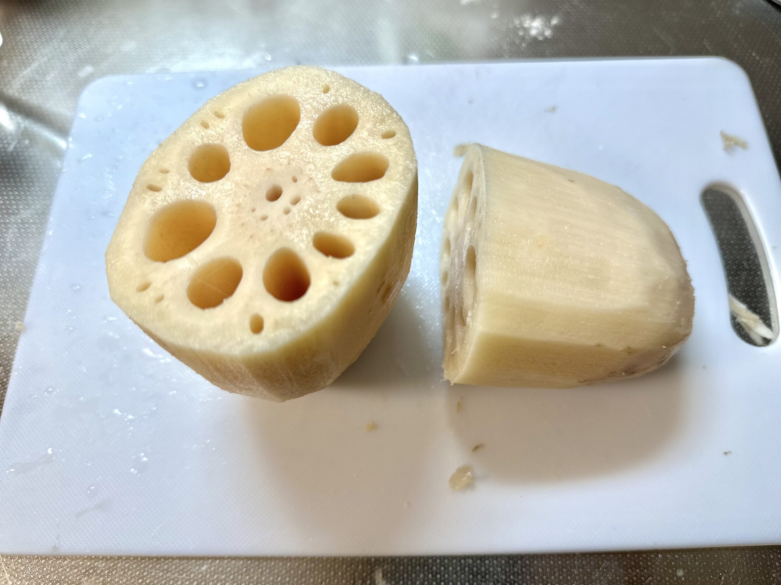 白く輝く岩国れんこんの断面